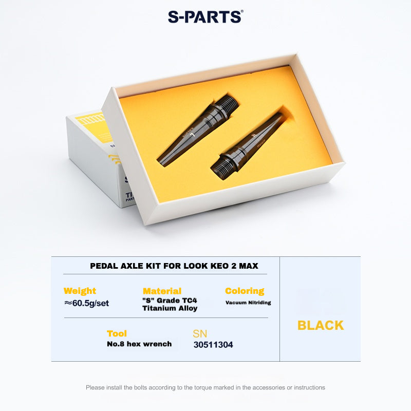 Kit de mise à niveau pédales S-PARTS en titane pour LOOK KEO2 MAX (60,5 g) et KEO BLADE (52,9 g) – Axes, boulons de tension et goupilles