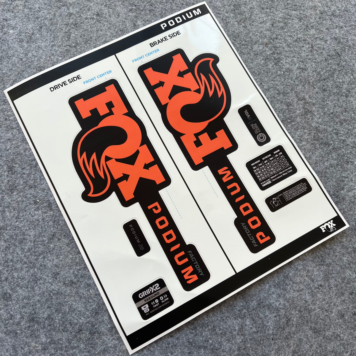 Custom Decal Kit for 2026 FOX PODIUM FACTORY Fork | High-Quality Inverted MTB Fork Stickers