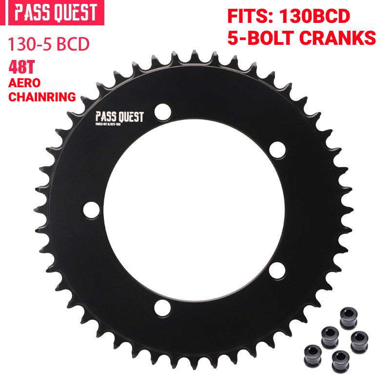 PASS QUEST 130BCD Full-Profile Narrow-Wide Chainring | 5-Bolt Road & Folding Bike 1x 42T–60T