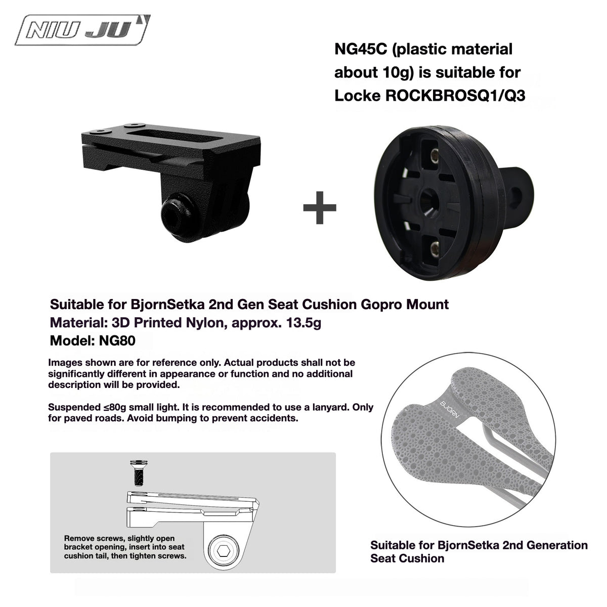 NIUJU Torque Saddle Mount for Bjorn Setka Gen 2 Saddle | GoPro Tail Light & Race Number Holder
