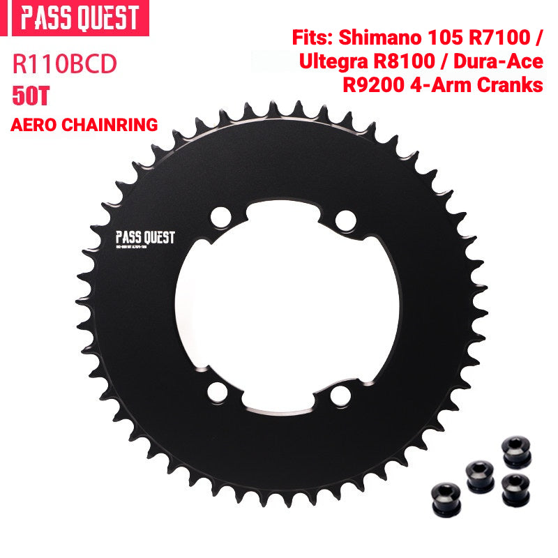 PASS QUEST 110BCD Narrow-Wide Chainring for Shimano R7100 / R8100 / R9200 | Full-Profile 44T–60T
