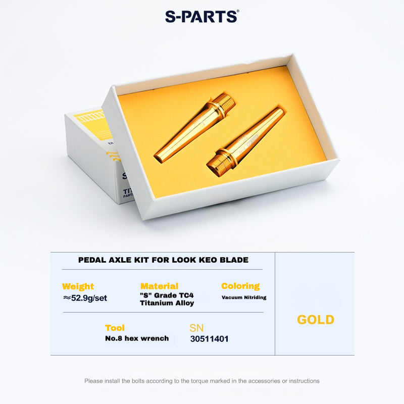 Kit de mise à niveau pédales S-PARTS en titane pour LOOK KEO2 MAX (60,5 g) et KEO BLADE (52,9 g) – Axes, boulons de tension et goupilles