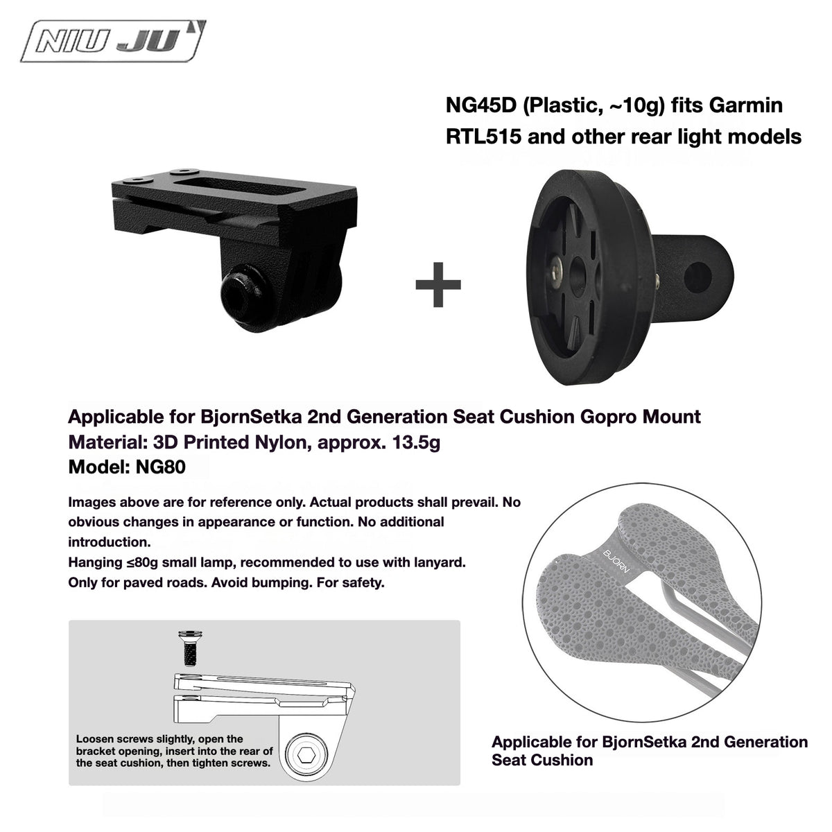 NIUJU Torque Saddle Mount for Bjorn Setka Gen 2 Saddle | GoPro Tail Light & Race Number Holder