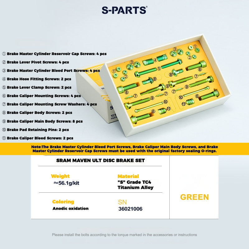 S-PARTS Titanium Bolt Upgrade Kit for SRAM MAVEN Brakes | CNC Precision | Lightweight | Full Color Options