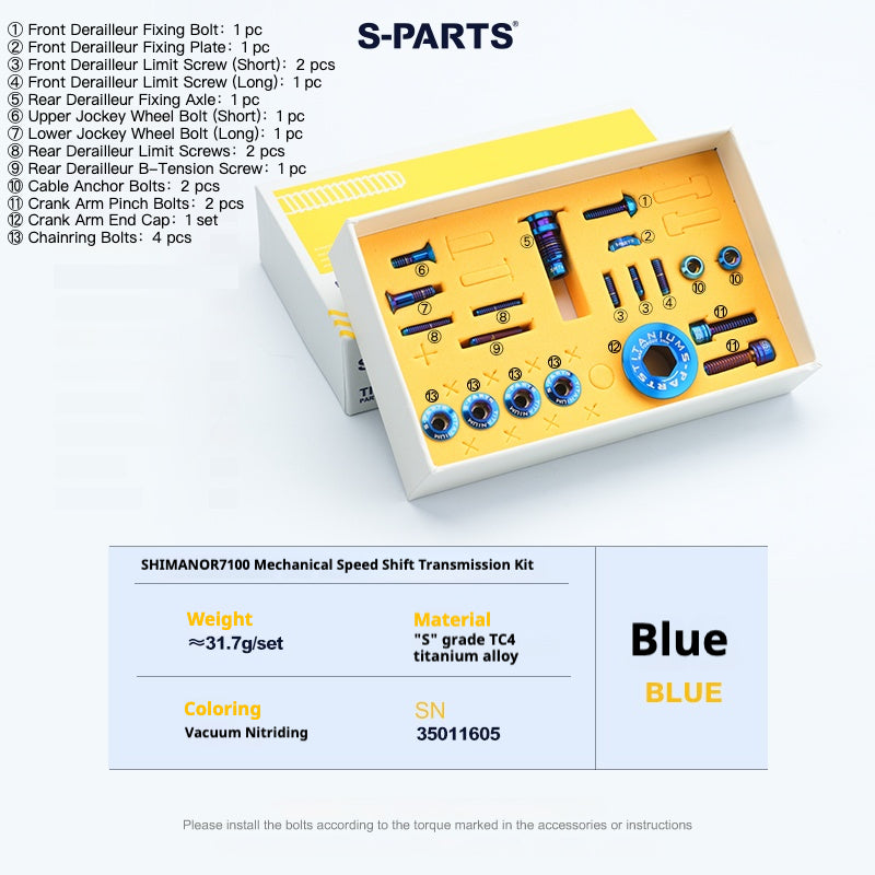 Kit de boulons en titane S-PARTS pour Shimano R7100 / R7120 mécanique – Mise à niveau de transmission 13 pièces