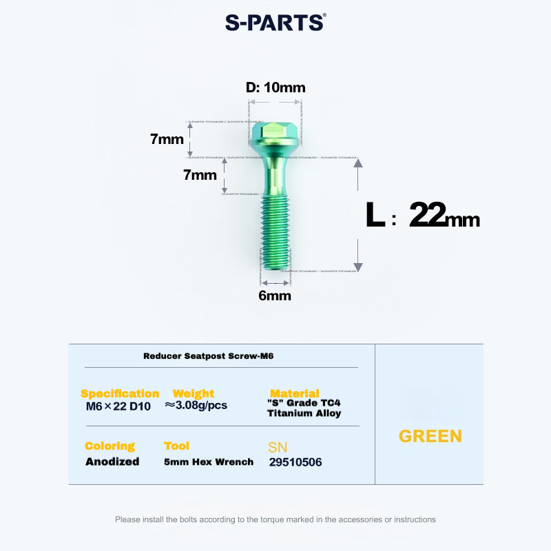 S-PARTS M6 Titanium Seatpost Step-Down Bolt & Nut Kit – Multiple Lengths & Colors
