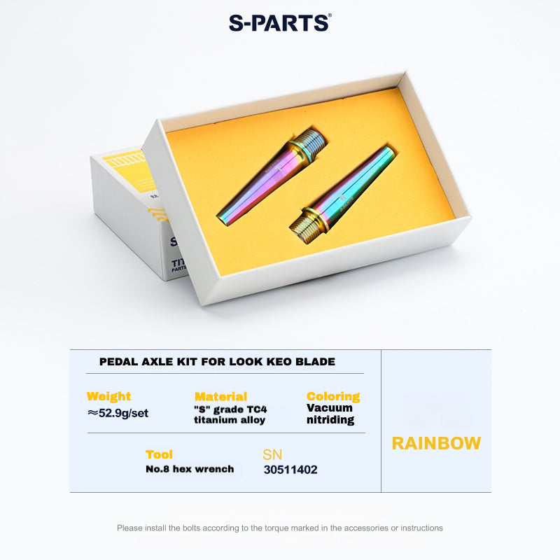 Kit de mise à niveau pédales S-PARTS en titane pour LOOK KEO2 MAX (60,5 g) et KEO BLADE (52,9 g) – Axes, boulons de tension et goupilles