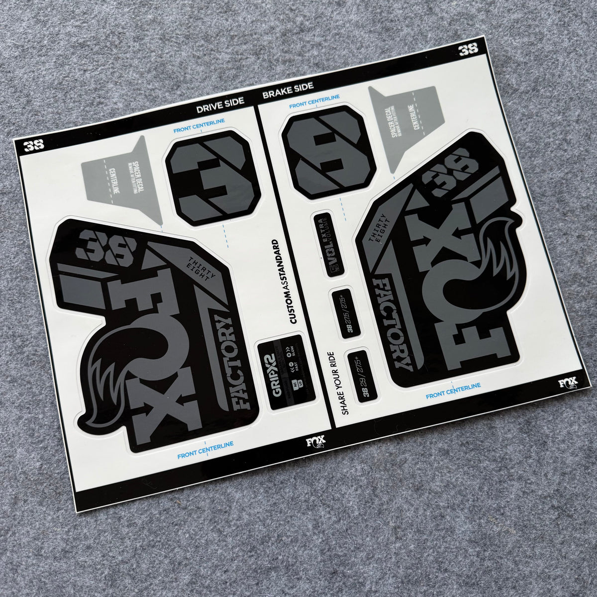 Custom Decal Kit for 2025 FOX 38 FACTORY Fork | Waterproof MTB Suspension Stickers | GRIP X2