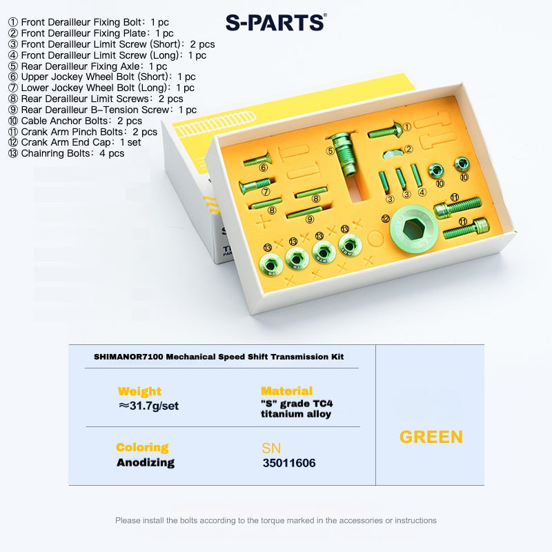 Kit de boulons en titane S-PARTS pour Shimano R7100 / R7120 mécanique – Mise à niveau de transmission 13 pièces