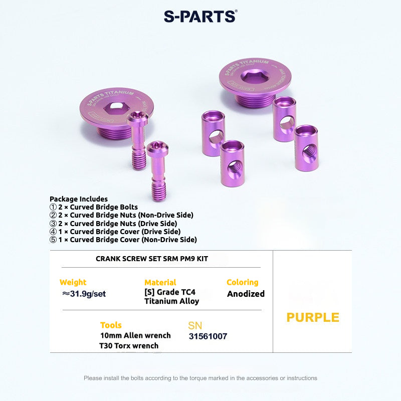 S-PARTS Titanium Screws to fit SRM PM9 Titanium Crank Covers for drive and non-drive sides.