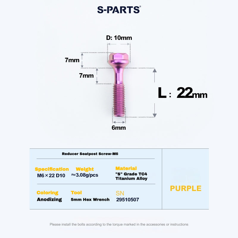 S-PARTS M6 Titanium Seatpost Step-Down Bolt & Nut Kit – Multiple Lengths & Colors