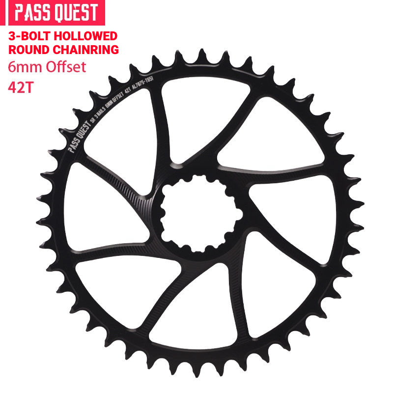 PASS QUEST DUB / GXP 3-Bolt Direct Mount Narrow-Wide MTB Chainring | 6mm Offset 28T–46T