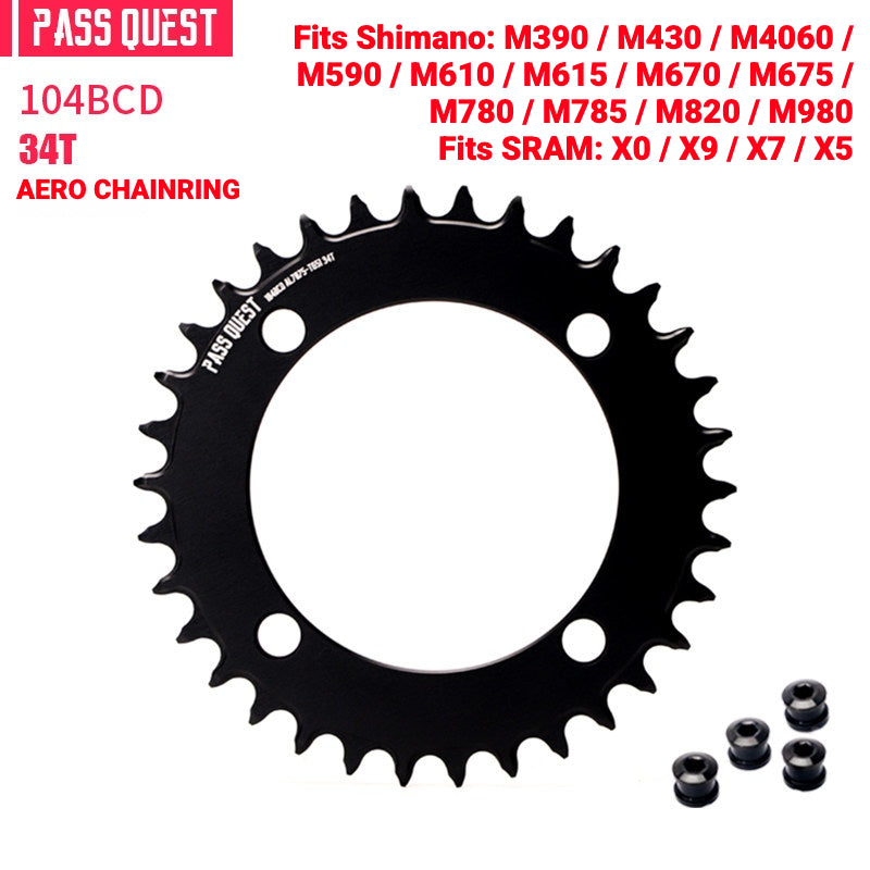 PASS QUEST 104BCD Full-Profile Narrow-Wide Chainring | Shimano XT / SLX 1x MTB 32T–40T