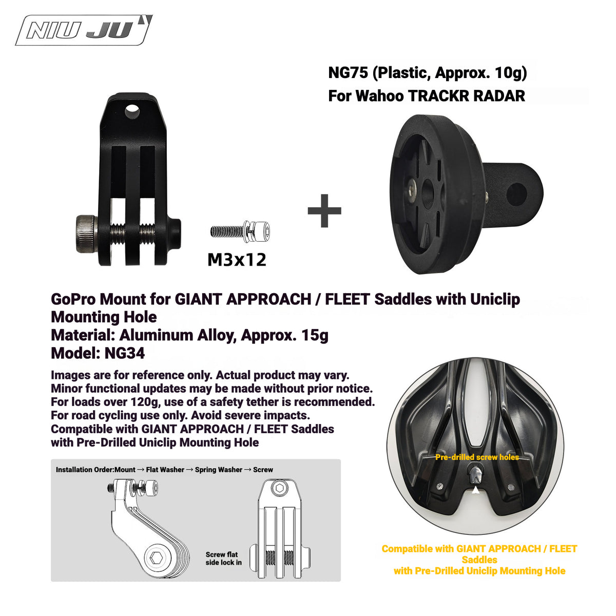 NIUJU Wahoo TRACKR RADAR Rear Light Saddle Mount | For Specialized Trek & More