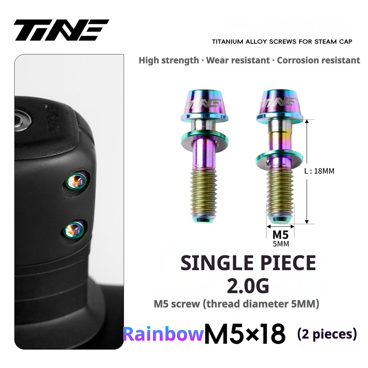TiNE Titanium Stem Bolts M5×18 (Pair of 2) | Ultralight CNC Bolts for Stems & Integrated Handlebars
