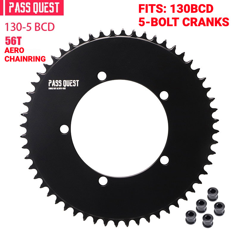 PASS QUEST 130BCD Full-Profile Narrow-Wide Chainring | 5-Bolt Road & Folding Bike 1x 42T–60T
