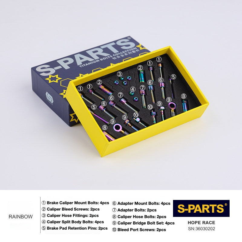 Kit de Parafusos de Freio S-PARTS Titânio para HOPE V4 / TECH / RACE / TRAIL / ZONE | Ferragens de Freio MTB Ultraleve