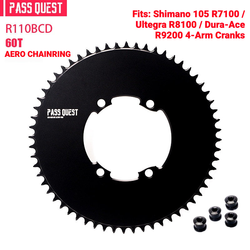 PASS QUEST 110BCD Narrow-Wide Chainring for Shimano R7100 / R8100 / R9200 | Full-Profile 44T–60T