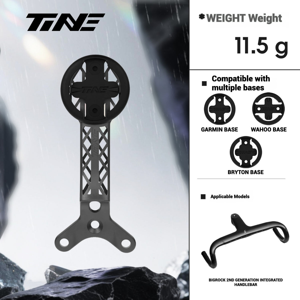 TNE BigRock Suporte Integrado para Guidão, Impressão 3D em Titânio, Suporte para Computador | SKYLINE V2 | Garmin / Wahoo / Bryton