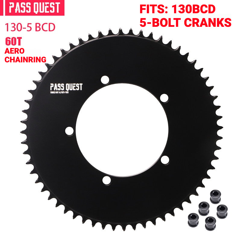 PASS QUEST 130BCD Full-Profile Narrow-Wide Chainring | 5-Bolt Road & Folding Bike 1x 42T–60T
