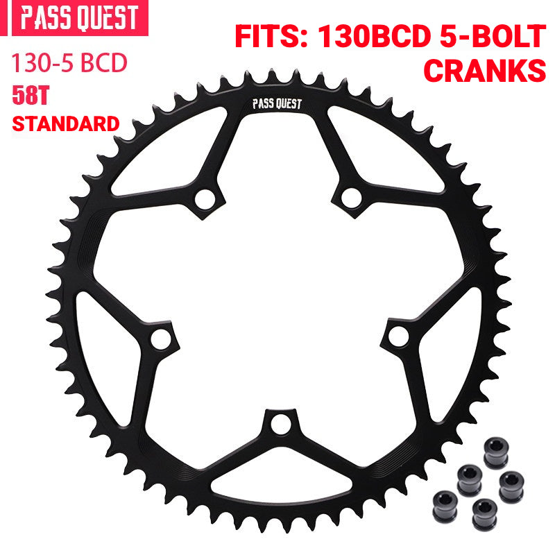 PASS QUEST 130BCD 5-Bolt Narrow-Wide Chainring | Road & Folding Bike 1x 40T–58T