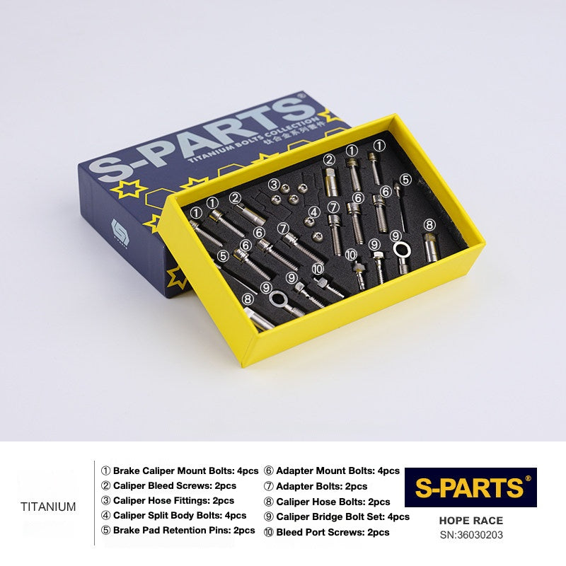 Kit de Parafusos de Freio S-PARTS Titânio para HOPE V4 / TECH / RACE / TRAIL / ZONE | Ferragens de Freio MTB Ultraleve