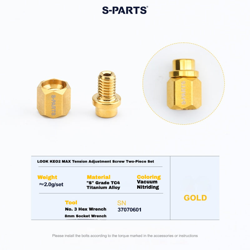 Kit de mise à niveau pédales S-PARTS en titane pour LOOK KEO2 MAX (60,5 g) et KEO BLADE (52,9 g) – Axes, boulons de tension et goupilles