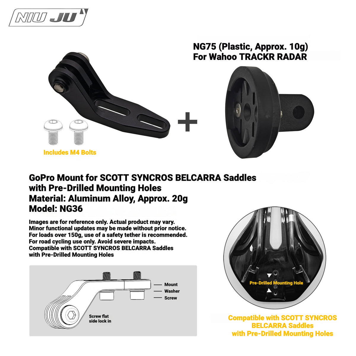 NIUJU Wahoo TRACKR RADAR Rear Light Saddle Mount | For Specialized Trek & More
