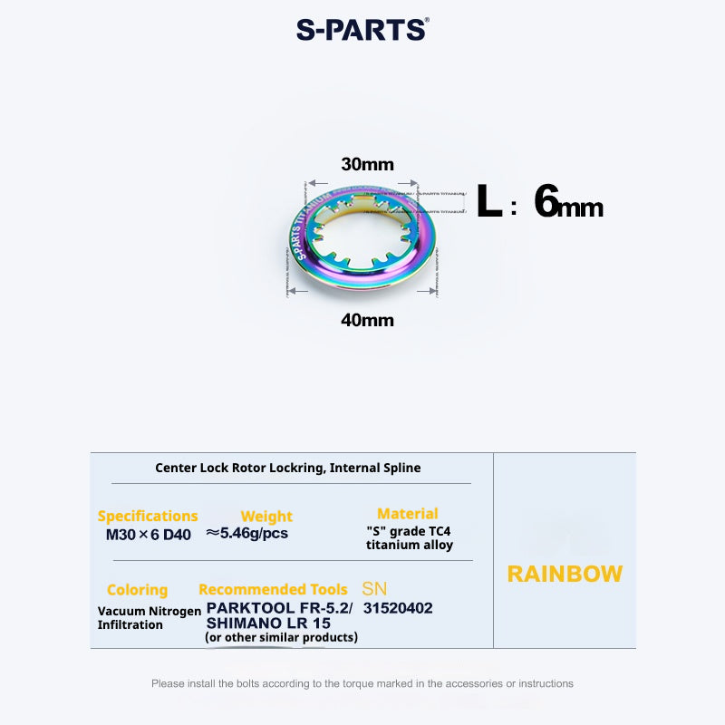 S-PARTS Anel de Trava Center Lock em Liga de Titânio para Disco (1PCS)