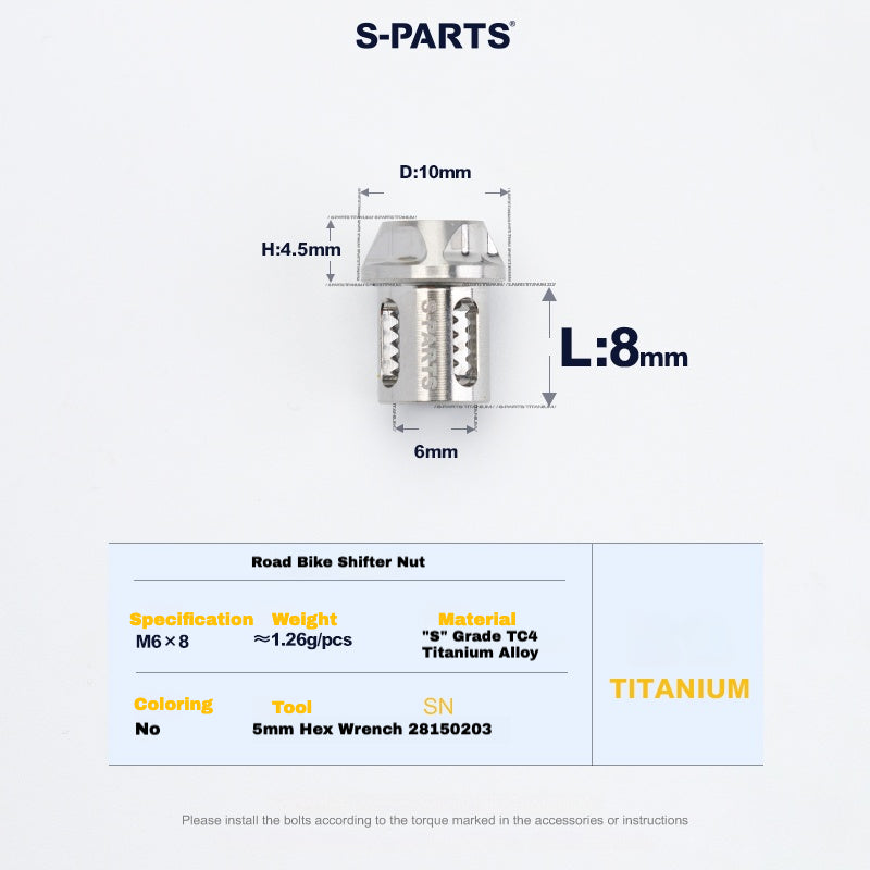 S-PARTS Titanium Clamp Bolt & Nut Set for Road Shifters – Shimano / SRAM Compatible
