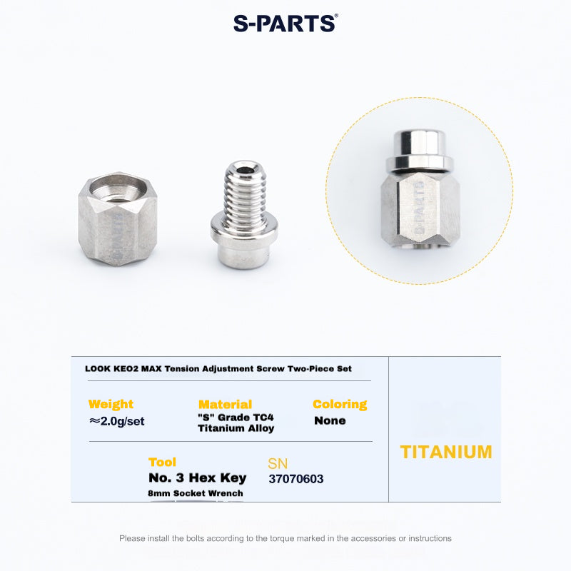 Kit de mise à niveau pédales S-PARTS en titane pour LOOK KEO2 MAX (60,5 g) et KEO BLADE (52,9 g) – Axes, boulons de tension et goupilles