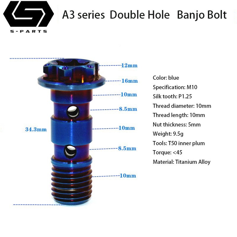 PARTS A3 titanium alloy M10 single hole tubing screw 1.0 screw electric motorcycle double hole combination tubing