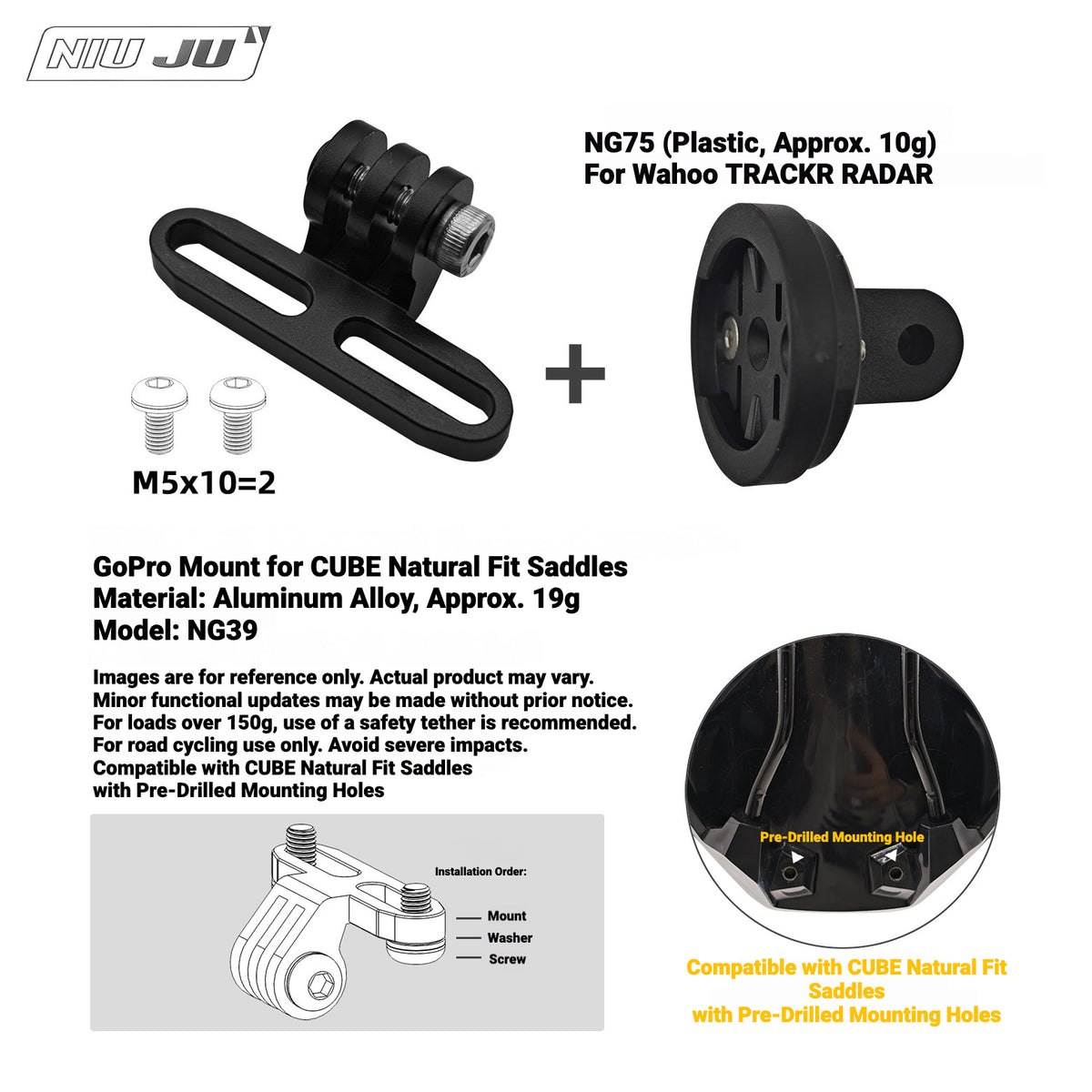 NIUJU Wahoo TRACKR RADAR Rear Light Saddle Mount | For Specialized Trek & More