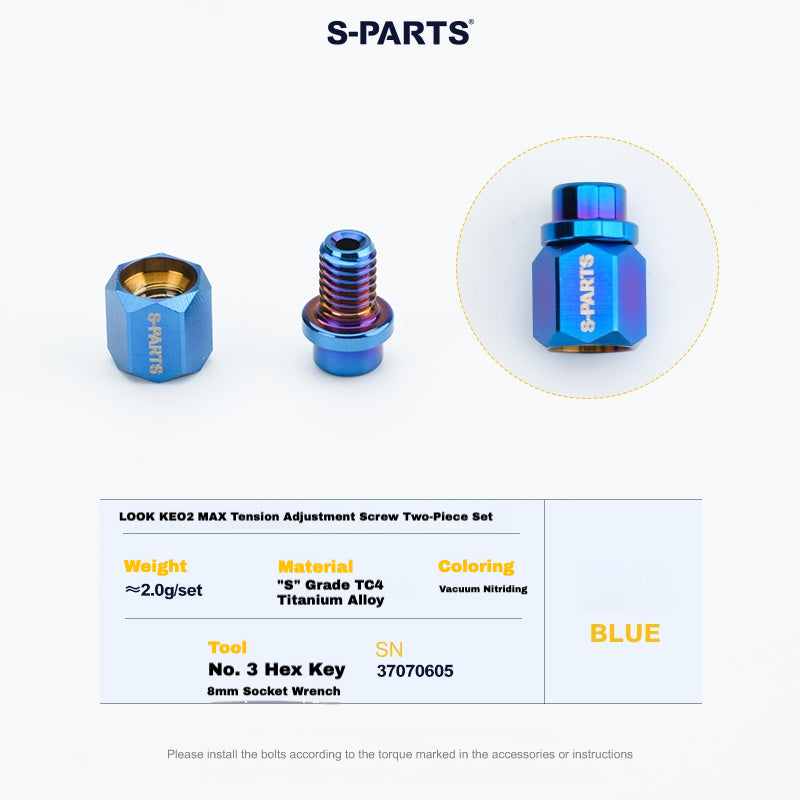 Kit de mise à niveau pédales S-PARTS en titane pour LOOK KEO2 MAX (60,5 g) et KEO BLADE (52,9 g) – Axes, boulons de tension et goupilles