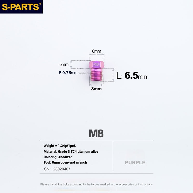 Болты для гидравлических шлангов S-PARTS Titanium для горных и шоссейных велосипедов | Совместимы с системами Shimano XTR/Ultegra/Dura-Ace и SRAM Road | Винты для масляных шлангов M8