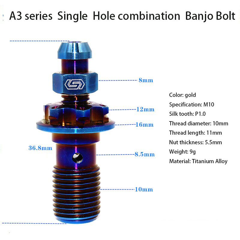 PARTS A3 titanium alloy M10 single hole tubing screw 1.0 screw electric motorcycle double hole combination tubing