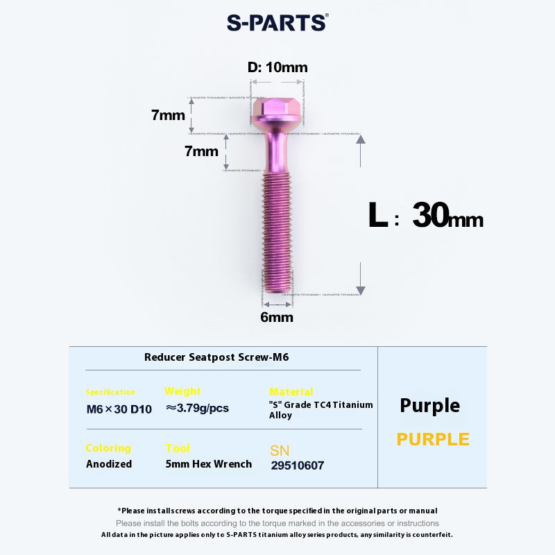 S-PARTS M6 Titanium Seatpost Step-Down Bolt & Nut Kit – Multiple Lengths & Colors
