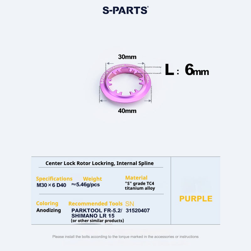 S-PARTS Anel de Trava Center Lock em Liga de Titânio para Disco (1PCS)