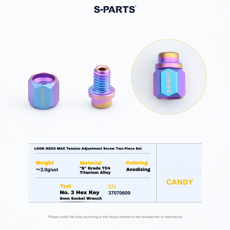 Kit de mise à niveau pédales S-PARTS en titane pour LOOK KEO2 MAX (60,5 g) et KEO BLADE (52,9 g) – Axes, boulons de tension et goupilles