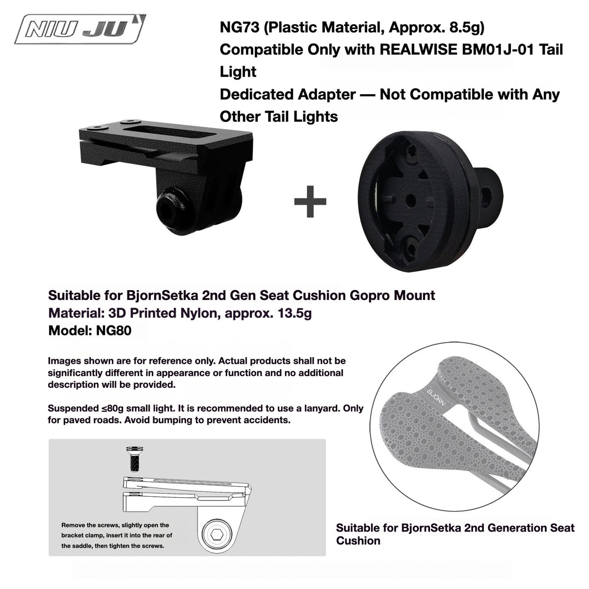 NIUJU Torque Saddle Mount for Bjorn Setka Gen 2 Saddle | GoPro Tail Light & Race Number Holder