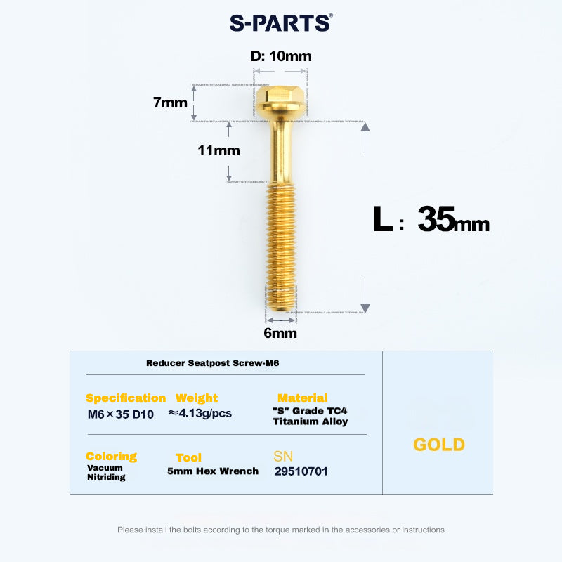 S-PARTS M6 Titanium Seatpost Step-Down Bolt & Nut Kit – Multiple Lengths & Colors
