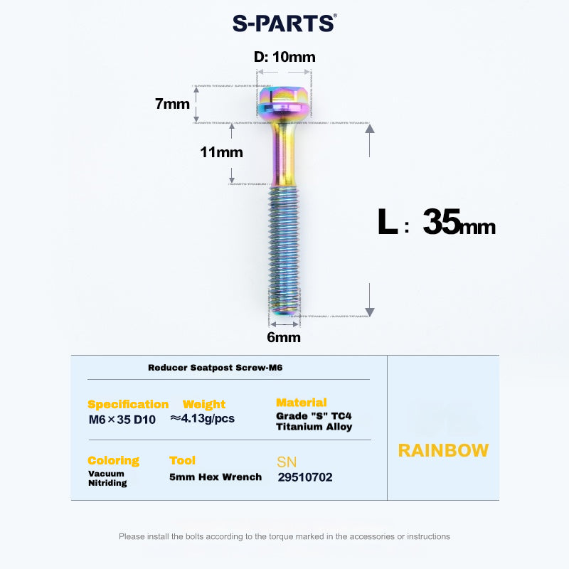 S-PARTS M6 Titanium Seatpost Step-Down Bolt & Nut Kit – Multiple Lengths & Colors