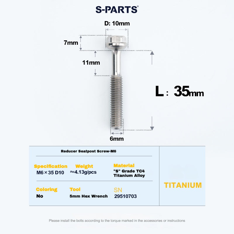 S-PARTS M6 Titanium Seatpost Step-Down Bolt & Nut Kit – Multiple Lengths & Colors
