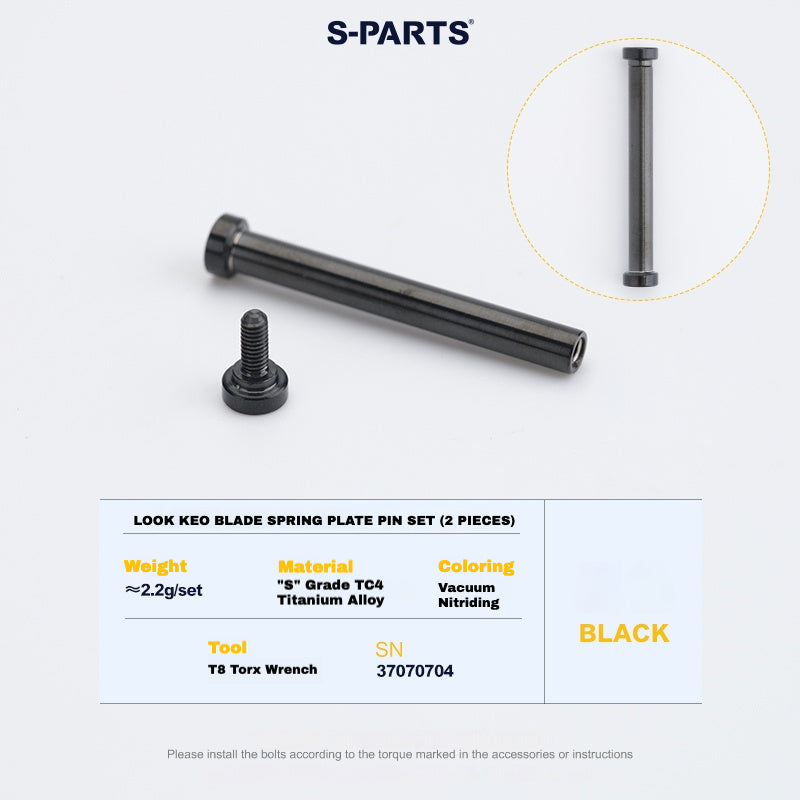 Kit de mise à niveau pédales S-PARTS en titane pour LOOK KEO2 MAX (60,5 g) et KEO BLADE (52,9 g) – Axes, boulons de tension et goupilles