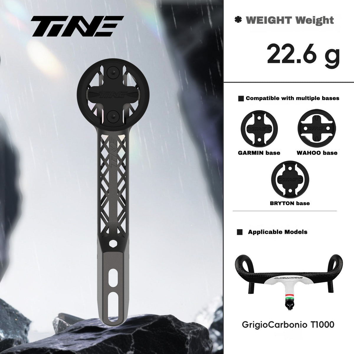 Support de compteur en titane TiNE pour cintre intégré GrigioCarbonio T1000 | Support GPS Garmin Wahoo Bryton