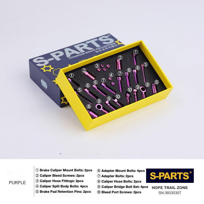 Kit de Parafusos de Freio S-PARTS Titânio para HOPE V4 / TECH / RACE / TRAIL / ZONE | Ferragens de Freio MTB Ultraleve
