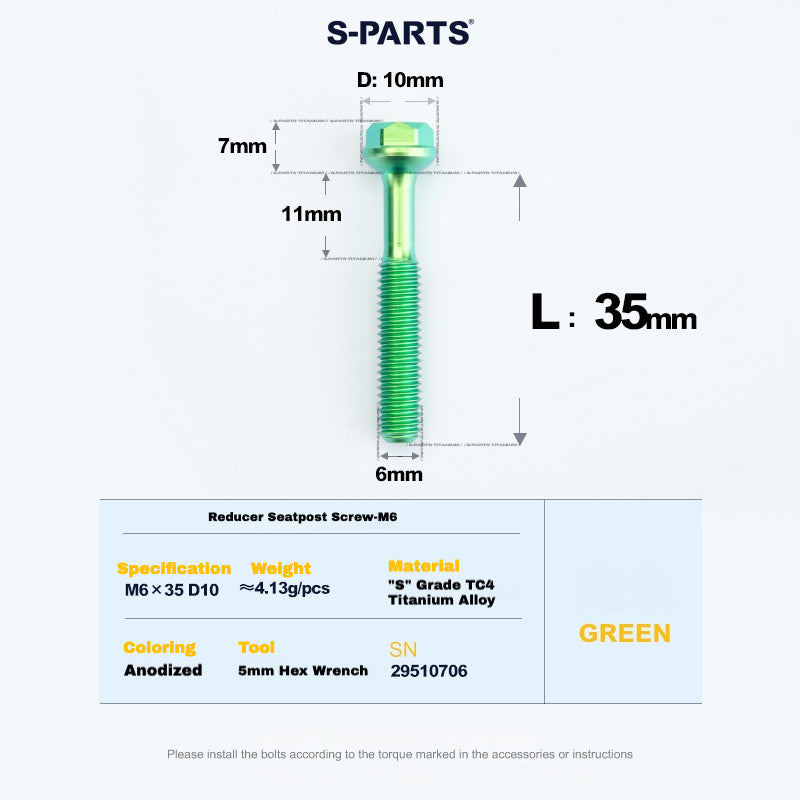 S-PARTS M6 Titanium Seatpost Step-Down Bolt & Nut Kit – Multiple Lengths & Colors