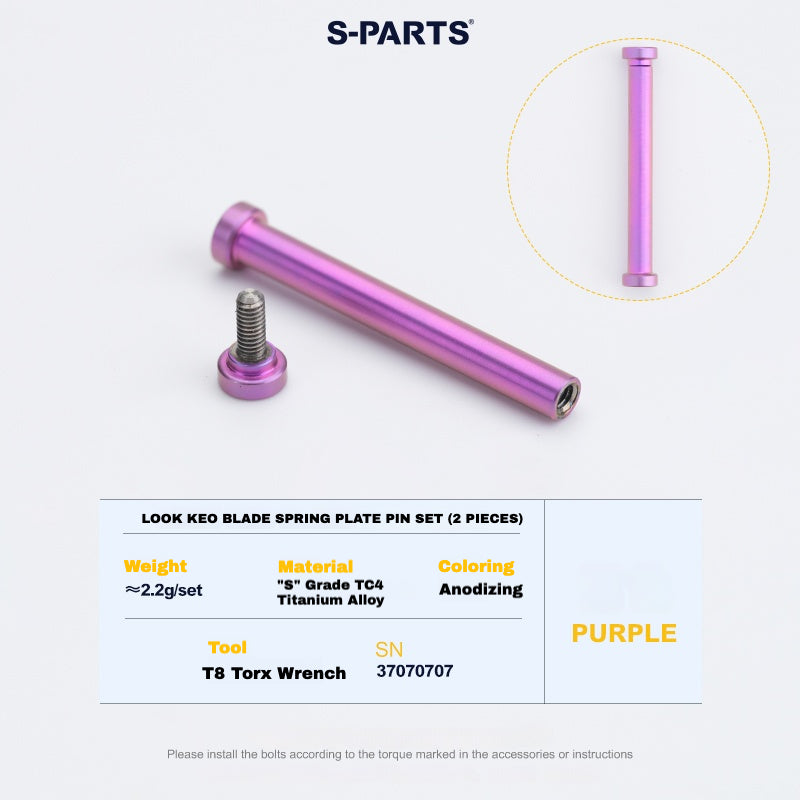 Kit de mise à niveau pédales S-PARTS en titane pour LOOK KEO2 MAX (60,5 g) et KEO BLADE (52,9 g) – Axes, boulons de tension et goupilles