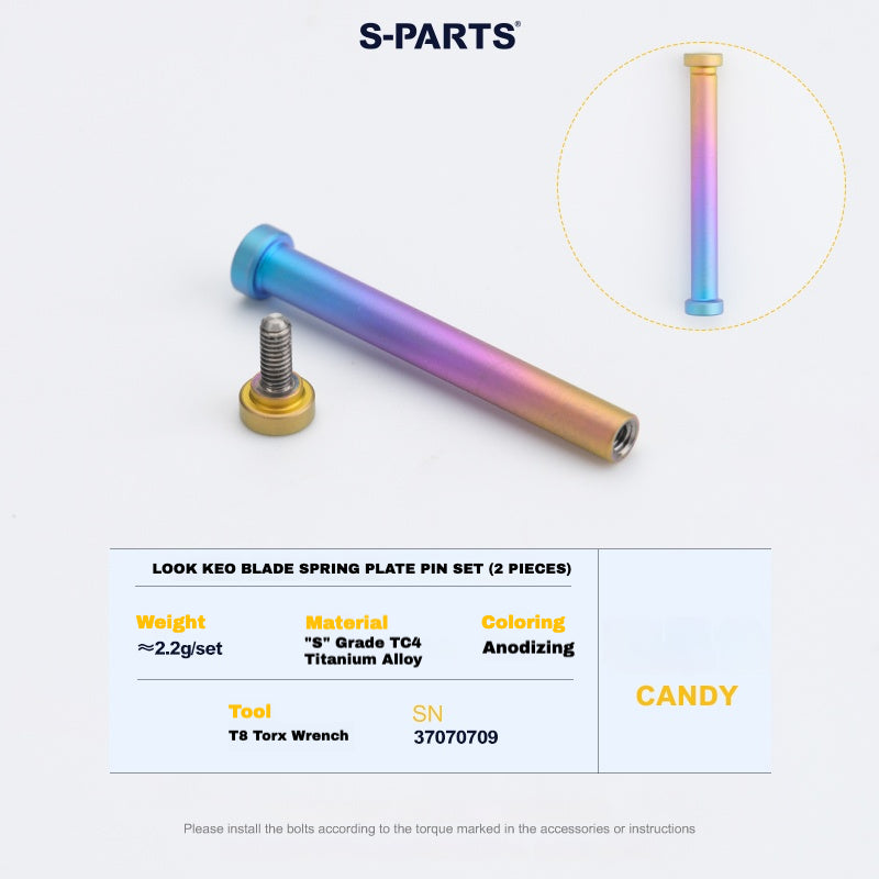 Kit de mise à niveau pédales S-PARTS en titane pour LOOK KEO2 MAX (60,5 g) et KEO BLADE (52,9 g) – Axes, boulons de tension et goupilles