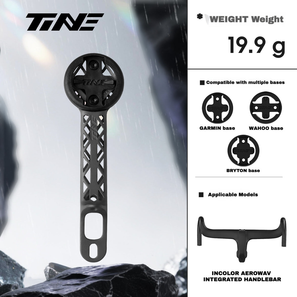 TiNE Titanium Computer Mount for INCOLOR AEROWAV AC1 Integrated Handlebar | Garmin Wahoo Bryton GPS Mount
